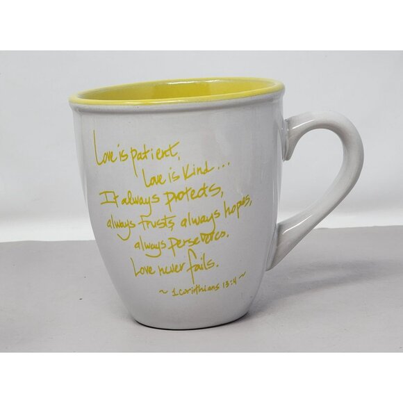 Ceramic Love Is Patient Mug White & Yellow 1 Corinthians 13:4-7‎ Royal Norfolk - Picture 3 of 8